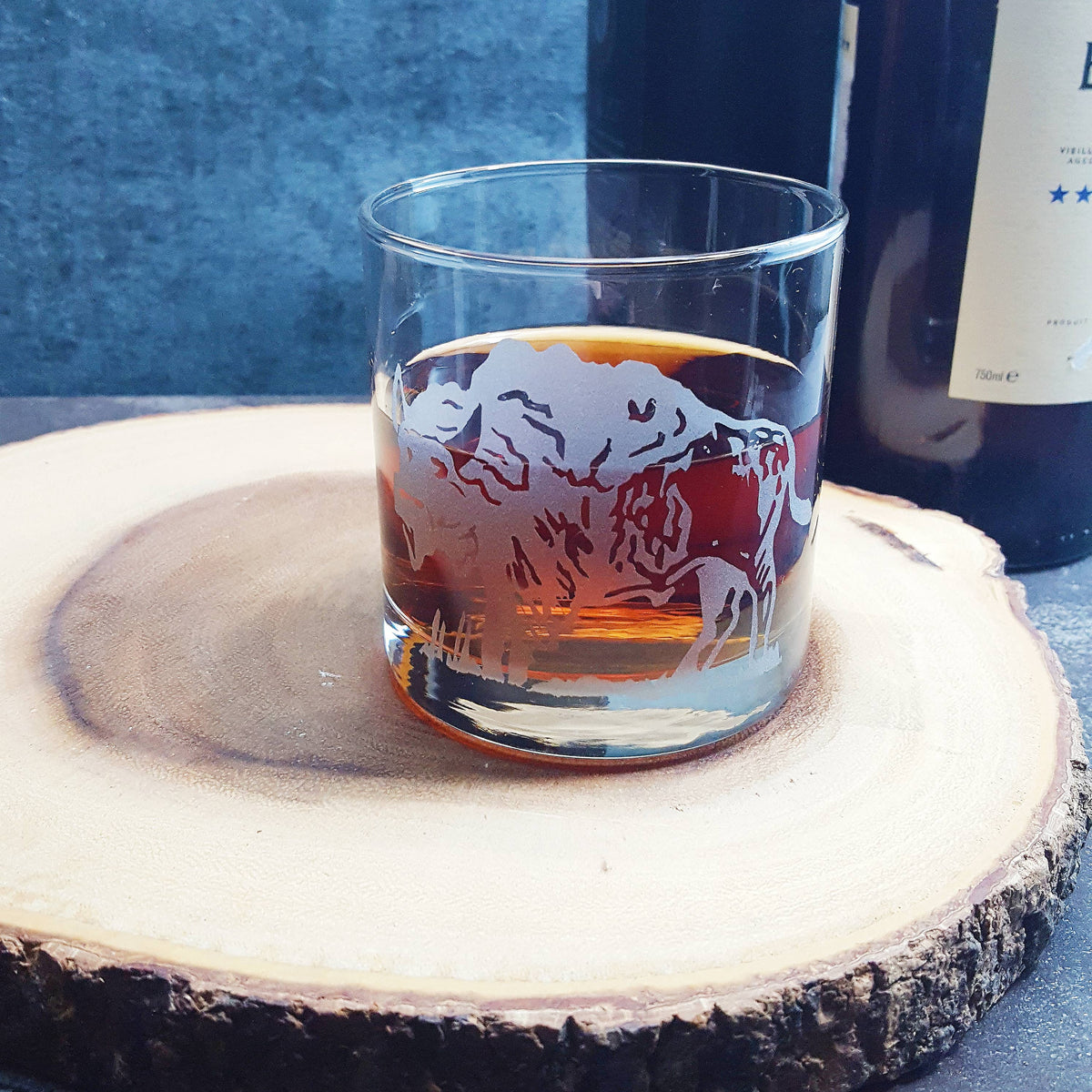 Bison American Buffalo Etched Whiskey Glass