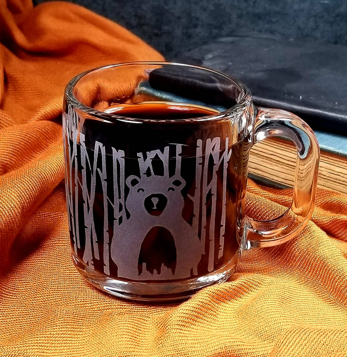 Woodlands Bear Etched Glass Coffee Mug