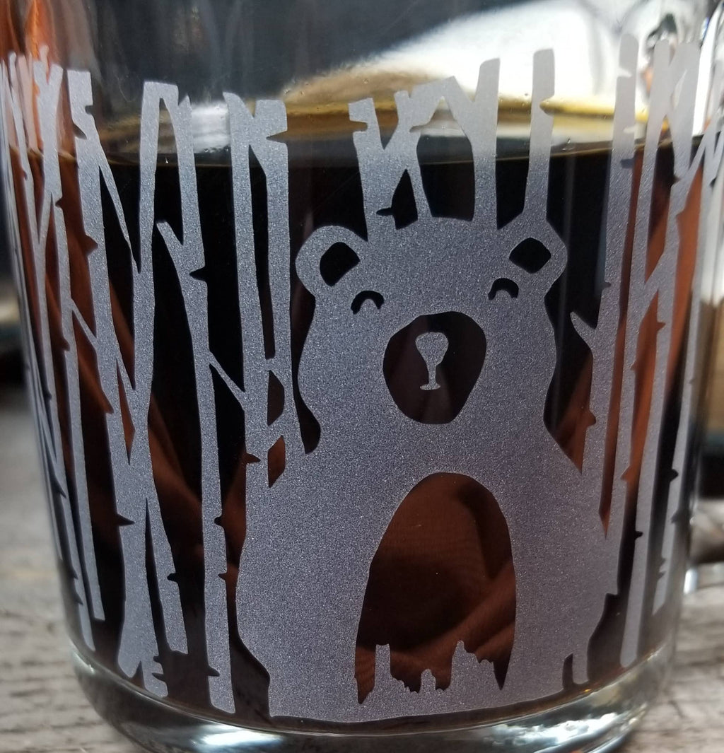 Woodlands Bear Etched Glass Coffee Mug