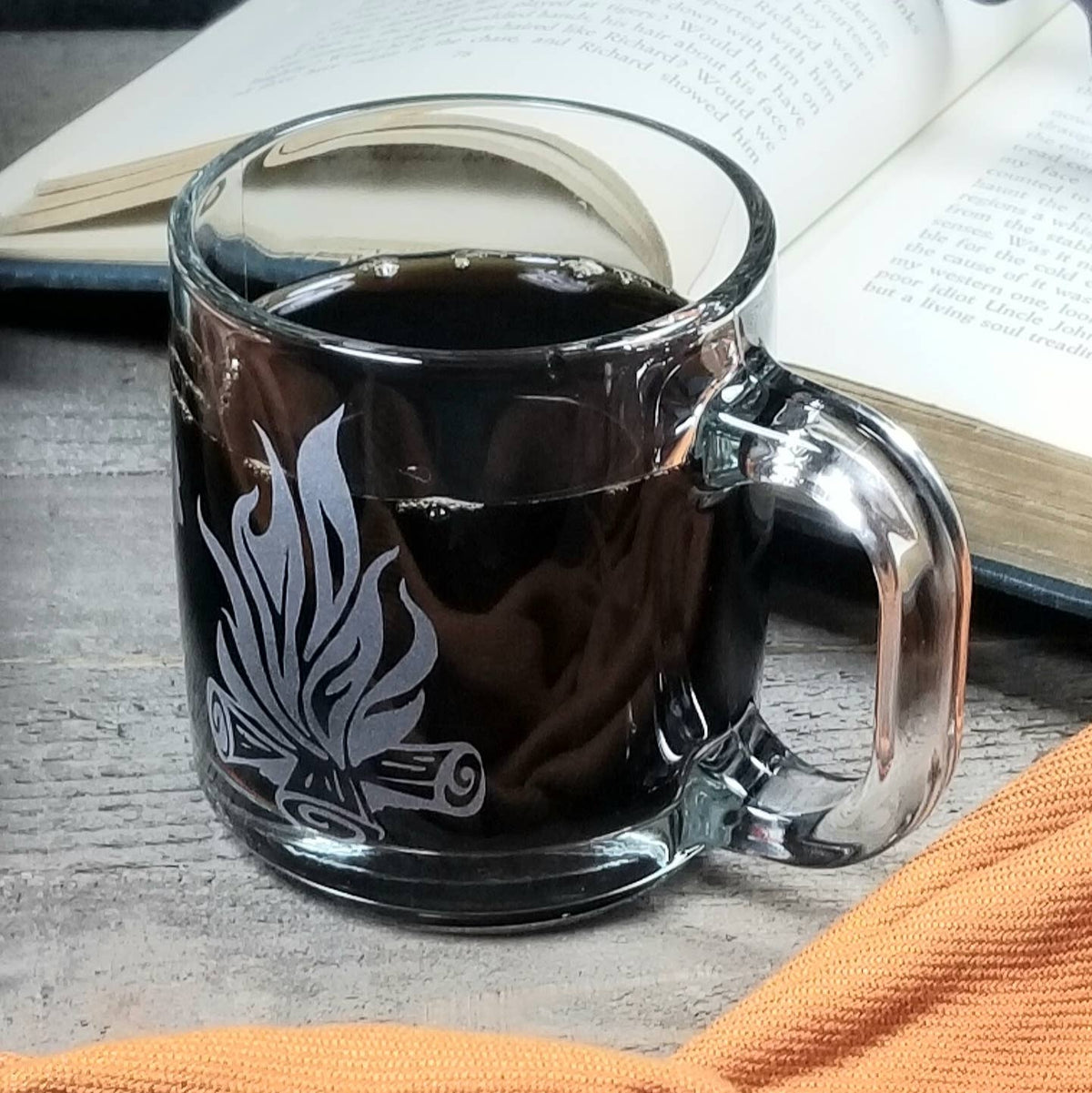 Campfire Etched Glass Coffee Mug