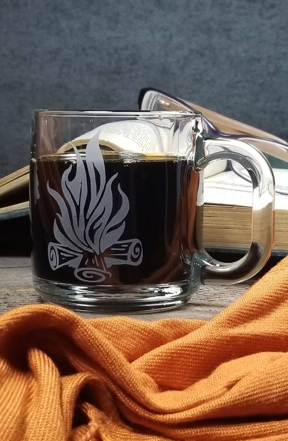 Campfire Etched Glass Coffee Mug