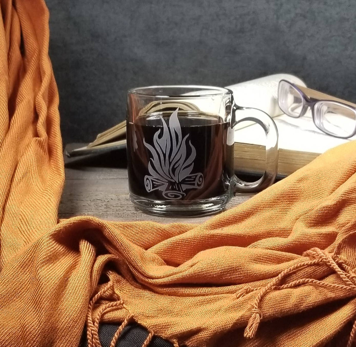 Campfire Etched Glass Coffee Mug