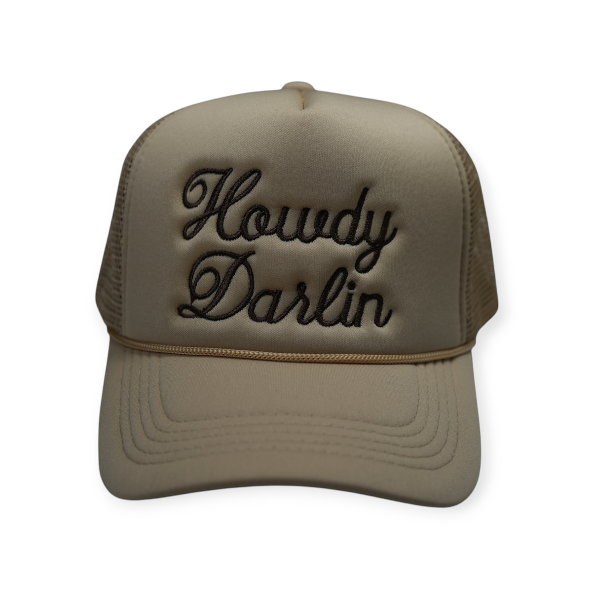 Howdy Darlin Trucker Hat: Camo/Burnt Orange