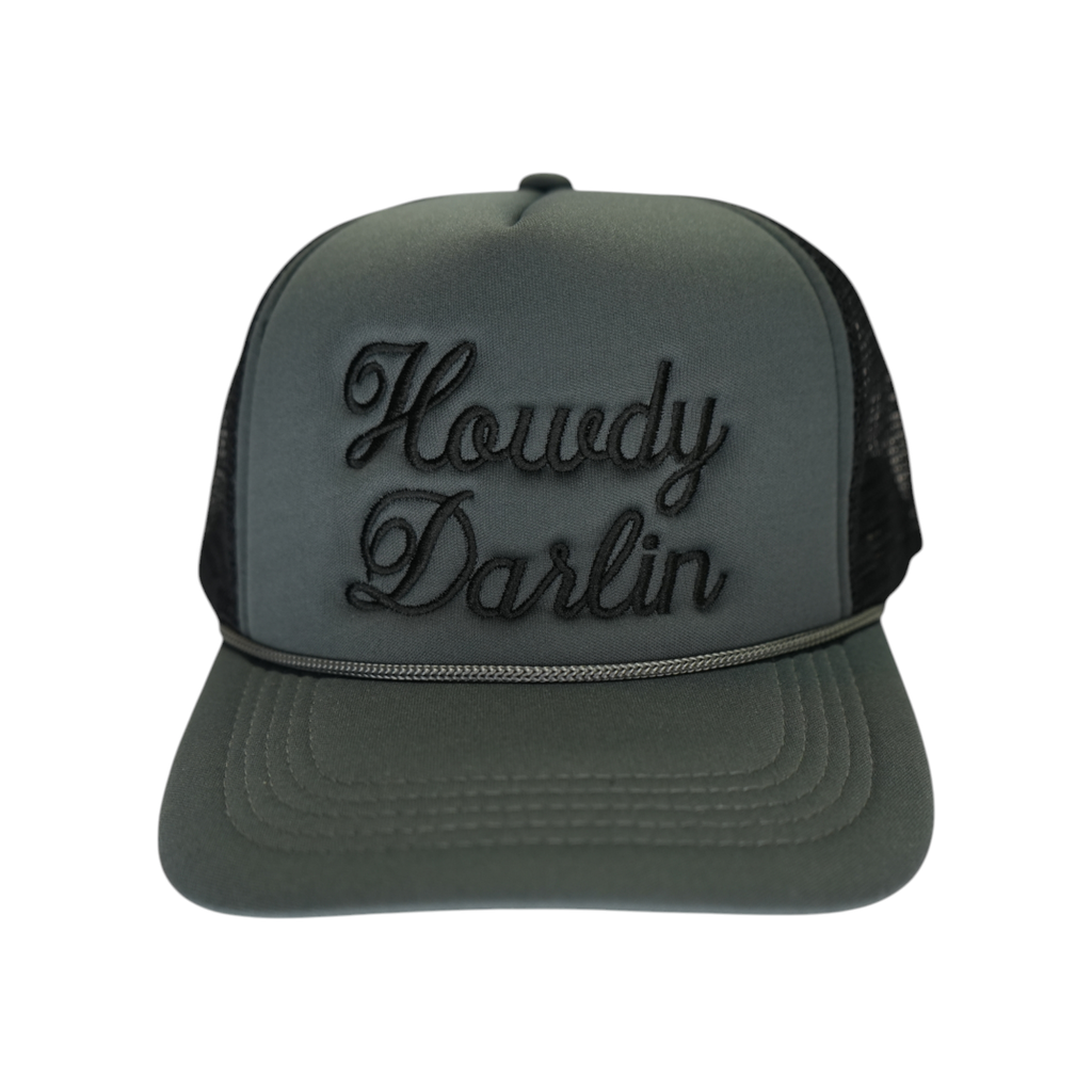 Howdy Darlin Trucker Hat: Camo/Burnt Orange