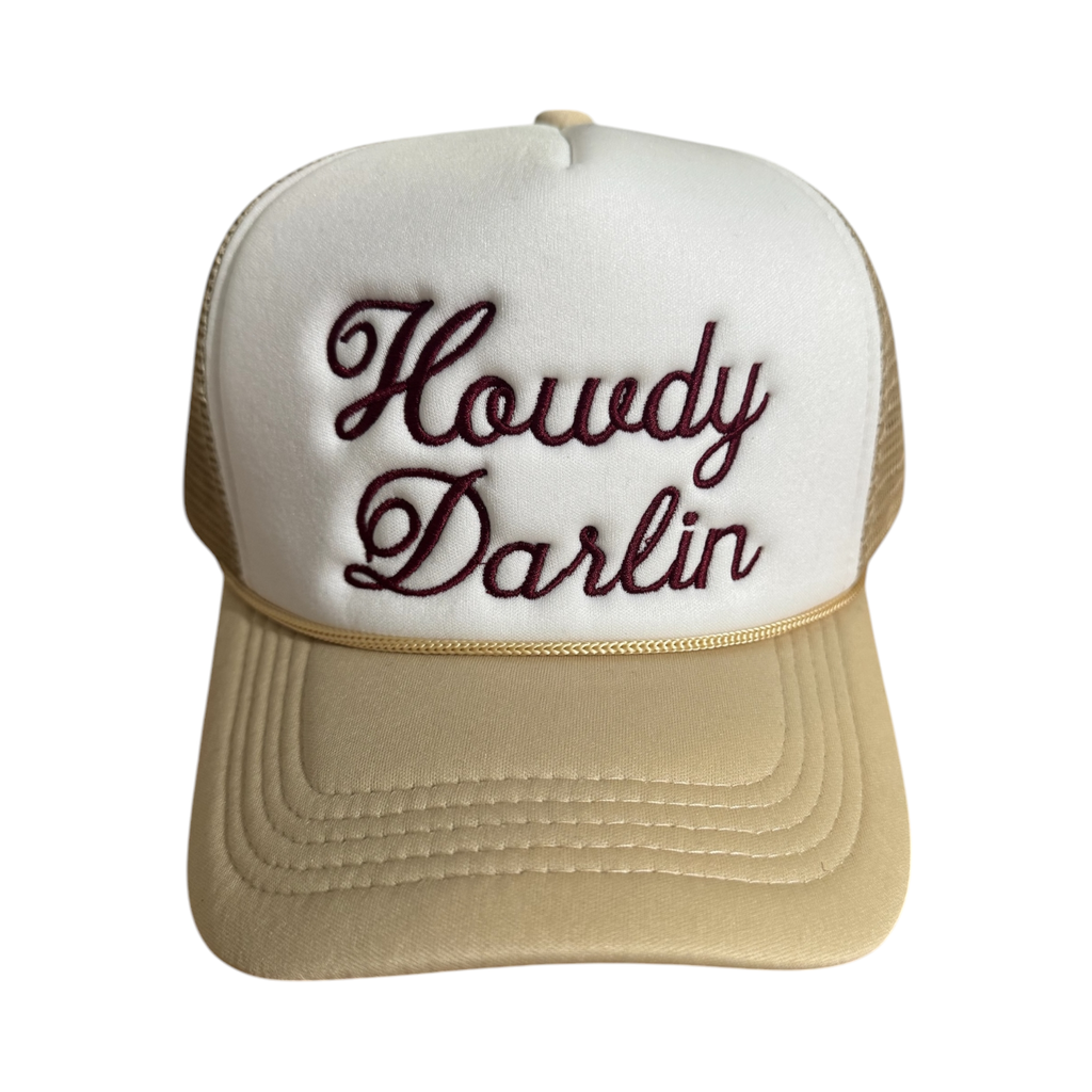 Howdy Darlin Trucker Hat: Camo/Burnt Orange