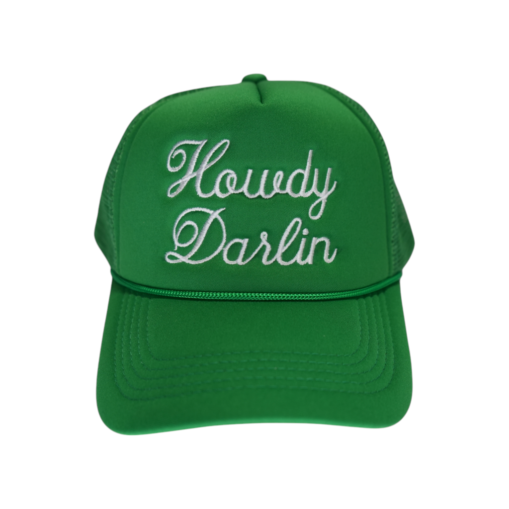 Howdy Darlin Trucker Hat: Camo/Burnt Orange