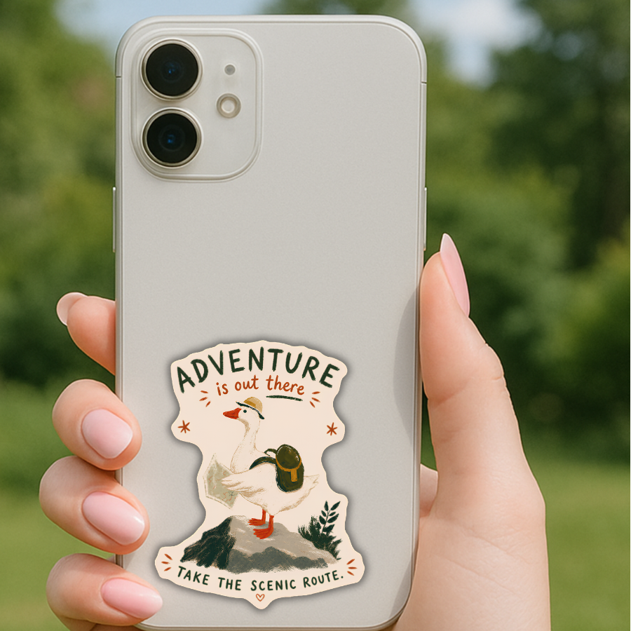 Adventure Is Out There Sticker – Take the Scenic Route Goose