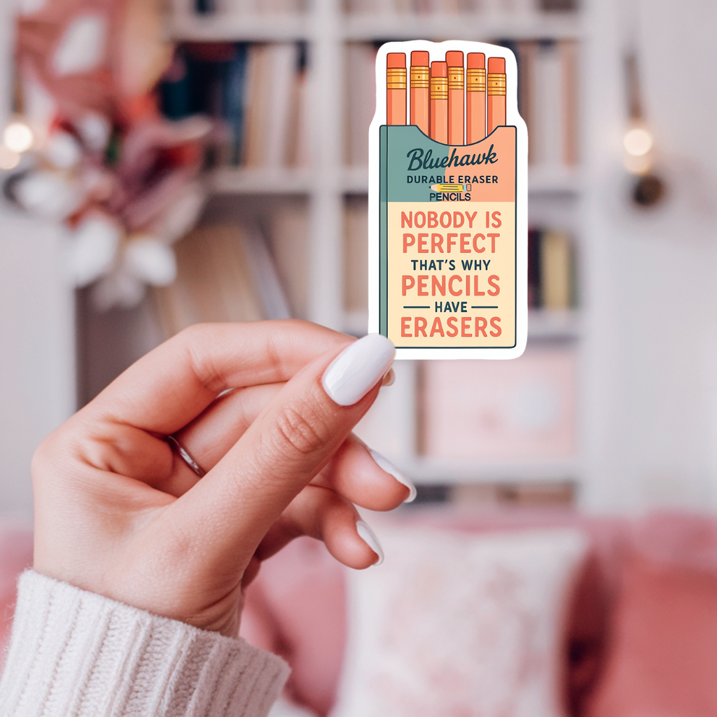 Pencils Sticker – “Nobody’s Perfect” Retro Stationery Design