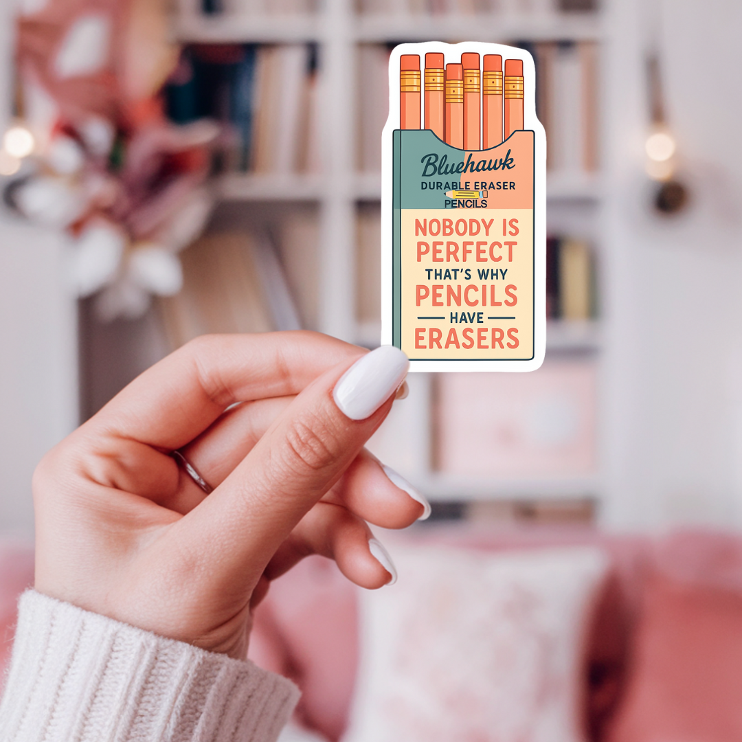 Pencils Sticker – “Nobody’s Perfect” Retro Stationery Design