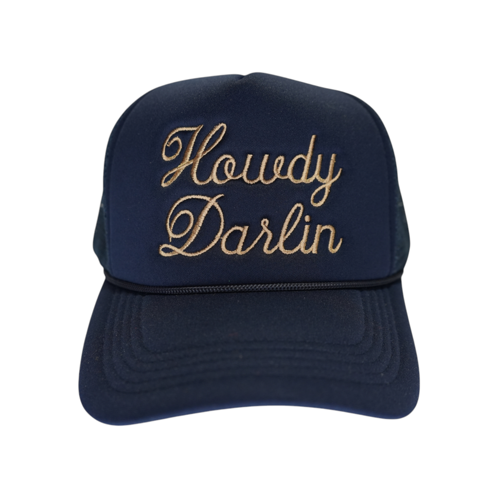 Howdy Darlin Trucker Hat: Camo/Burnt Orange