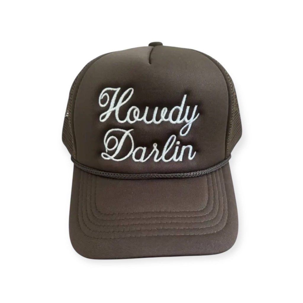 Howdy Darlin Trucker Hat: Camo/Burnt Orange