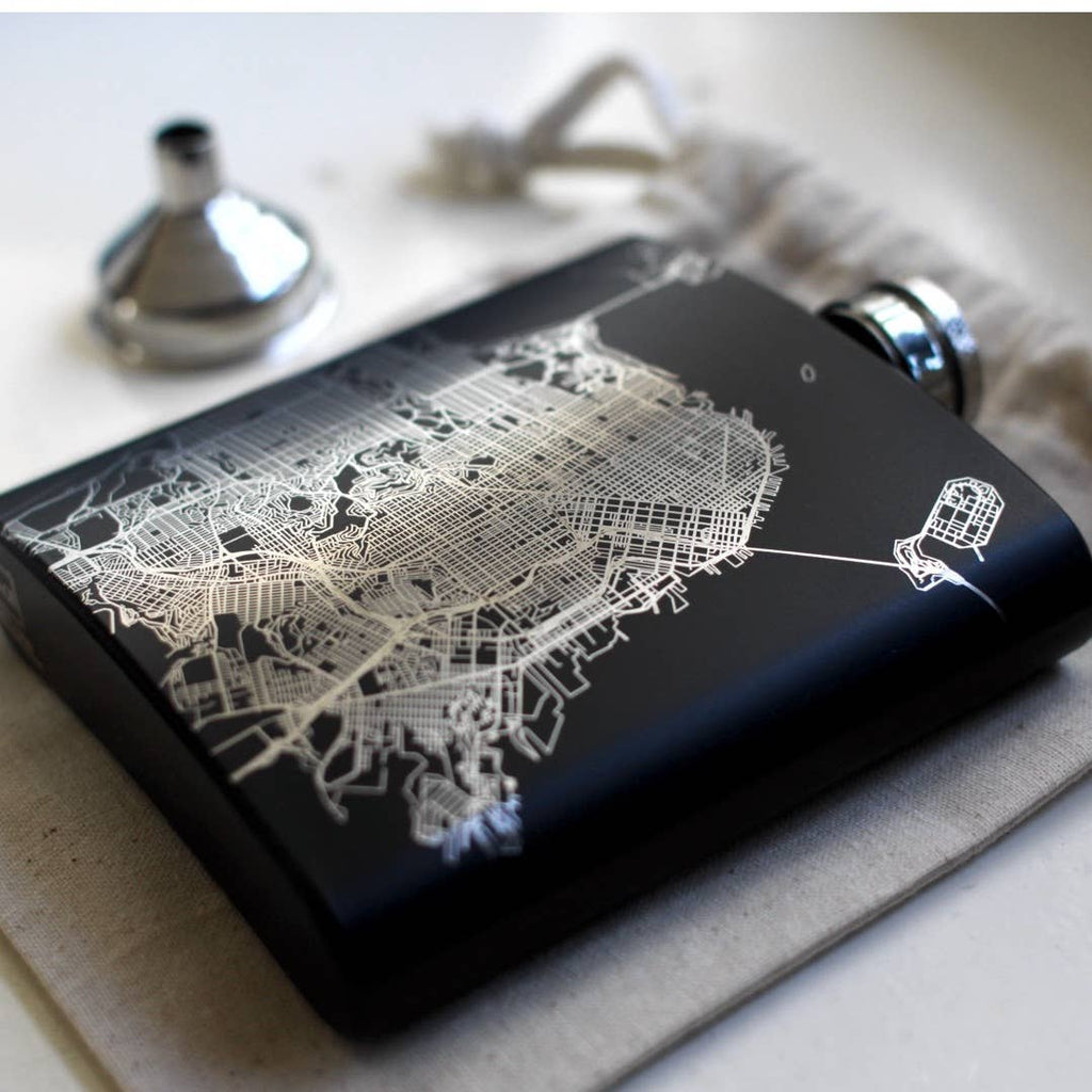 Kansas City MO Map Hip Flask in Matte Black