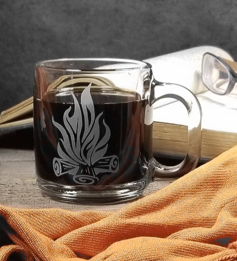 Campfire Etched Glass Coffee Mug